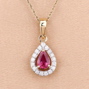 1.03 Carat Genuine Ruby and White Diamond 14K Yellow Gold Pendant