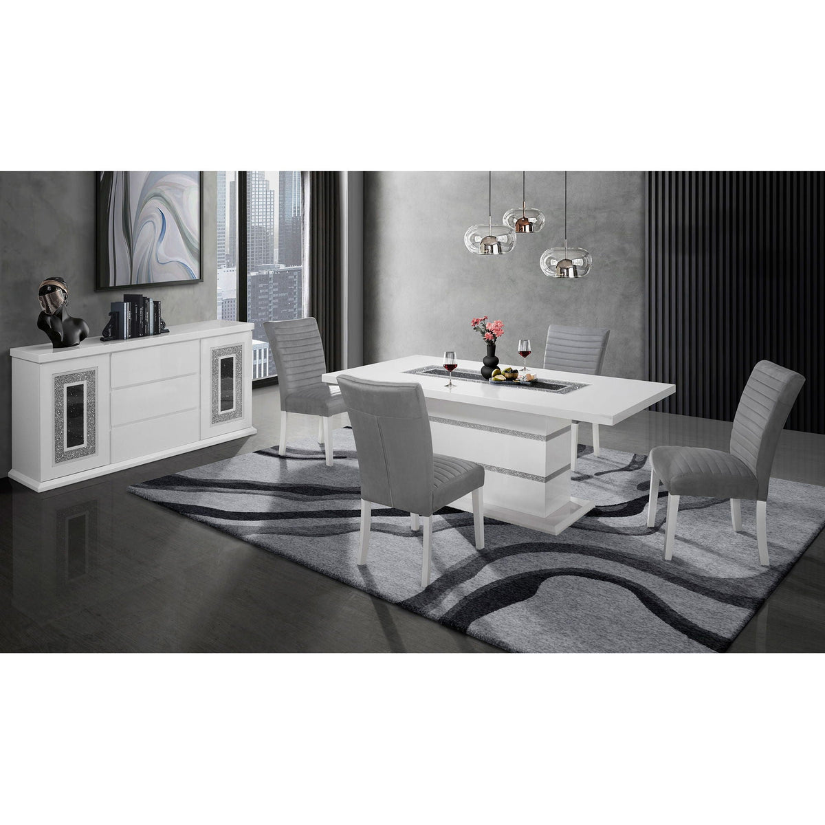 Buffet with Clear Glass Inlay - 61.8" Wide, High Gloss Finish