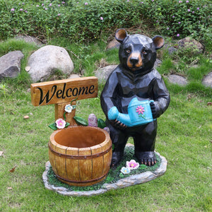 Outdoor Garden Sculpture Bear Flower Pot Planter