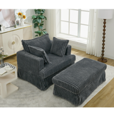 Oversized Corduroy Chaise Lounge with Ottoman in Dark Gray