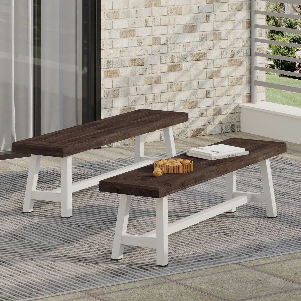 Tranquilizer Outdoor Acacia Wood Bench with Slat Panel Design