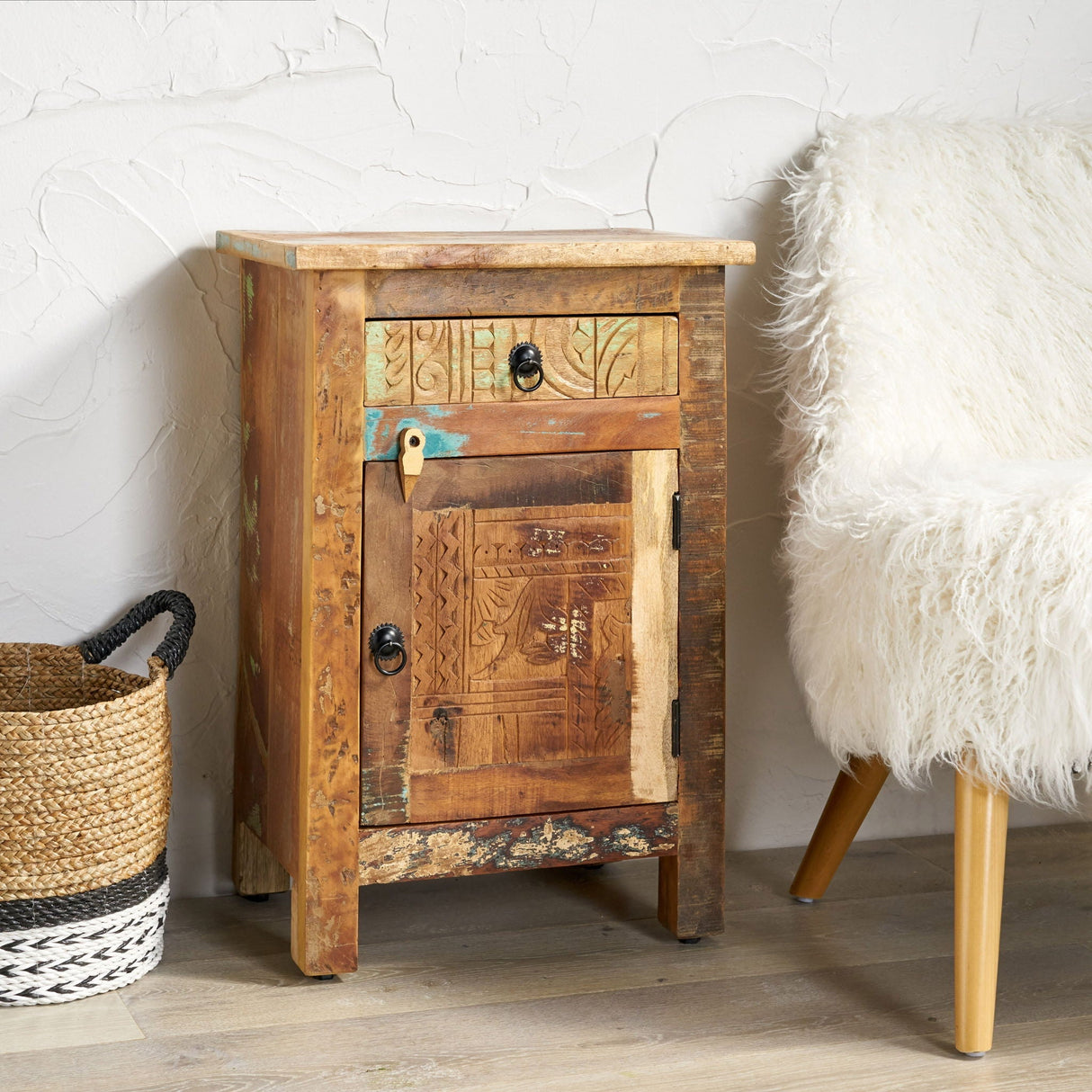 Carved Side Table - Natural