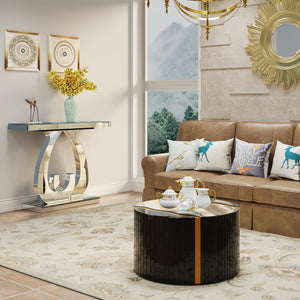 Modern Mirror Side Table with Double C-Shape Base