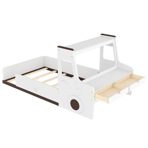 Twin Size Car-Shaped Floor Bed with Storage for Kids