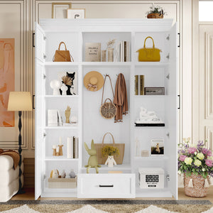 Hall Tree With Bench And 3 Hooks, Modern Entryway Storage Organizer Cabinet
