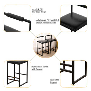 Elegant Bar Stool Set With Backrest And Footrest, Counter Height (Set of 2)