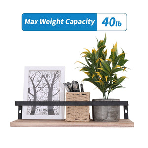 Floating Shelves, Long Wall Shelves (Set of 2) Wall Mounted Shelves With Brackets For Bedroom - Natural Wood
