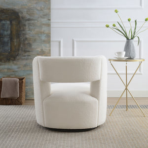 Swivel Comfy Round Barrel Chair With Soft Teddy Fabric For Living Room