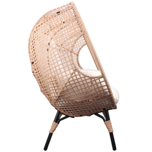New Grid Style PE Wicker Weaving Patio Egg Chair with Natural Color Rattan Beige Cushion