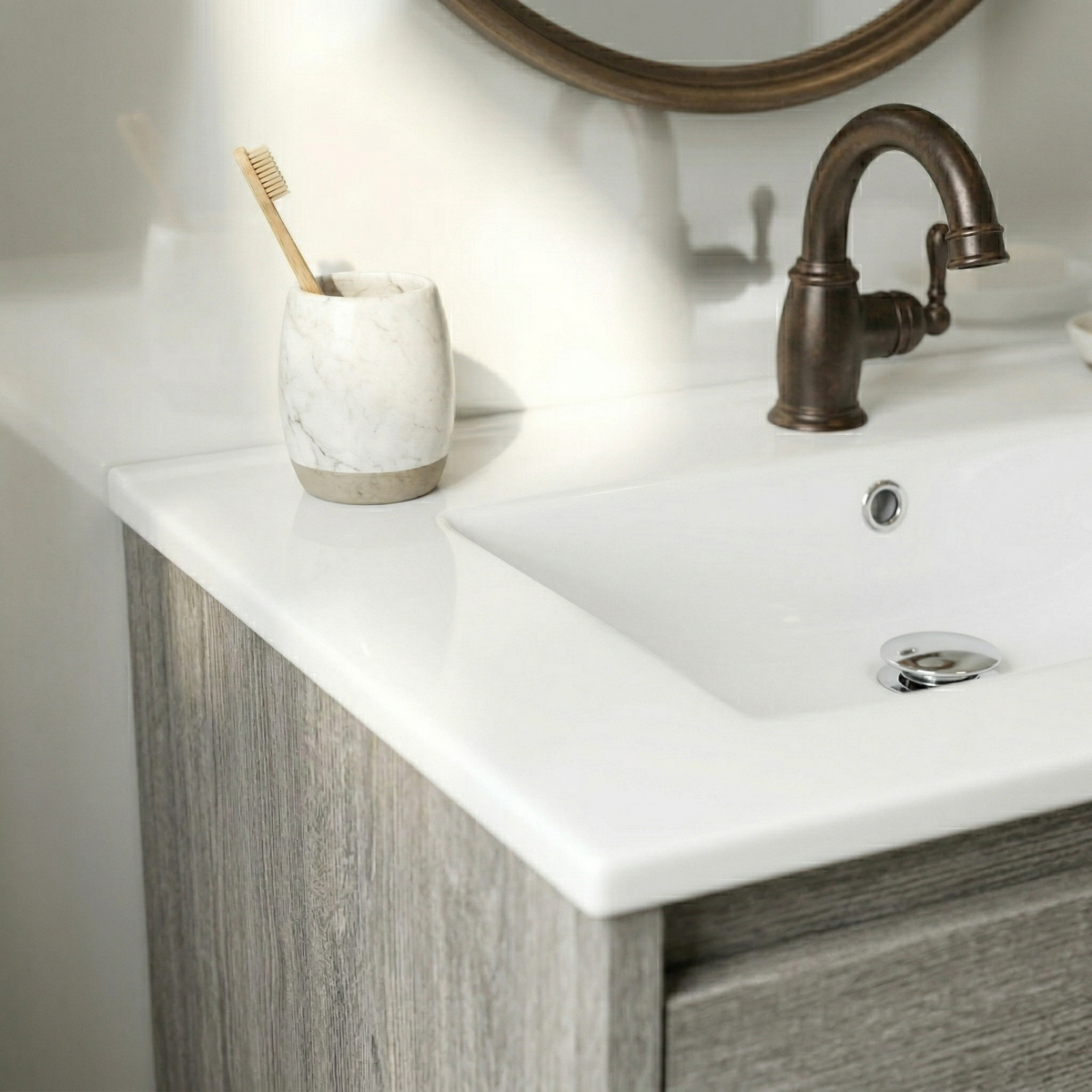 24"W x 18.5"D Drop-In Bathroom Ceramic Vessel Sink with Single Hole