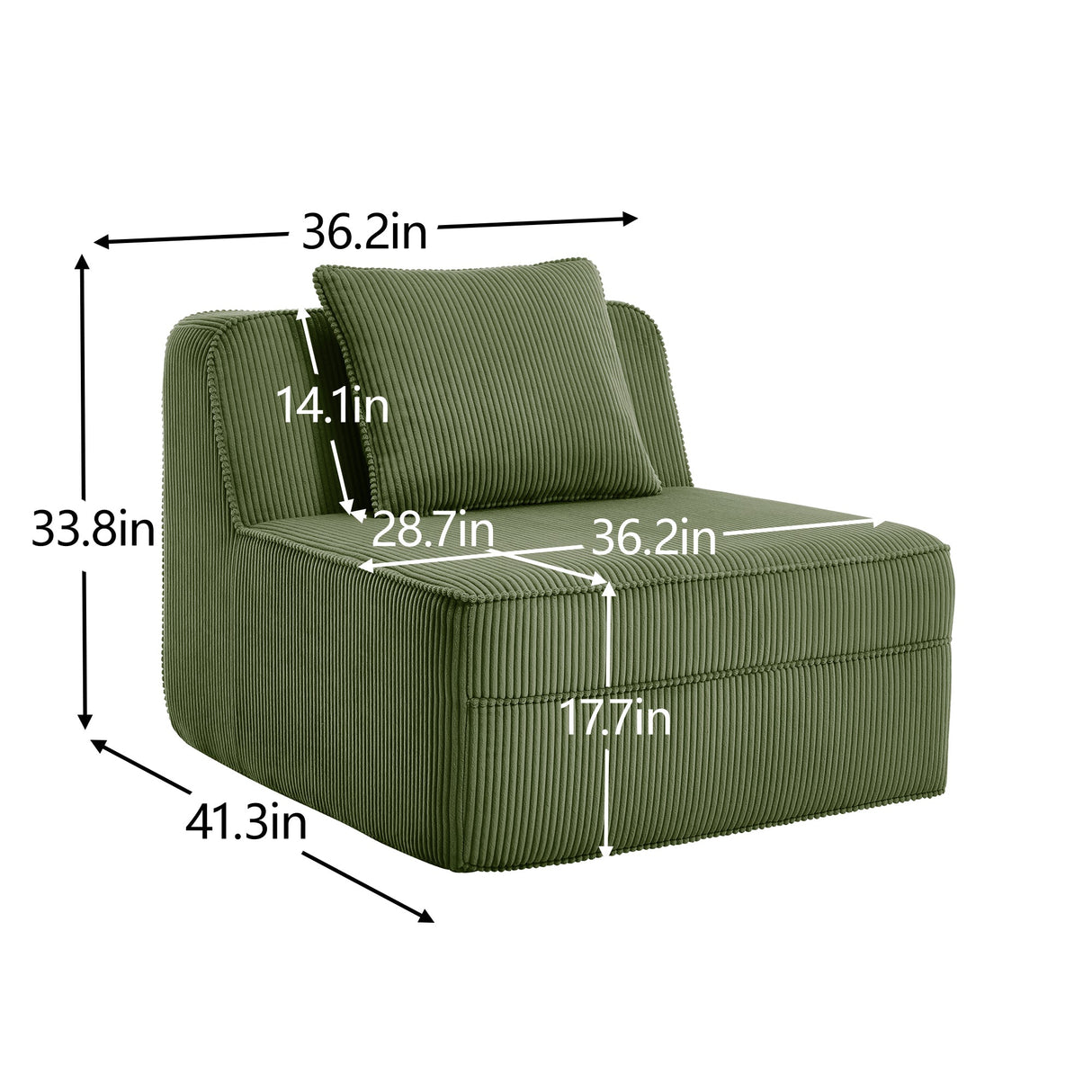 Armless Sofa with Pillow - Green Corduroy