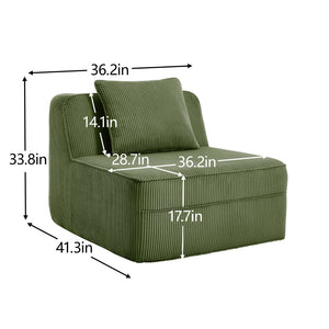 Armless Sofa with Pillow - Green Corduroy