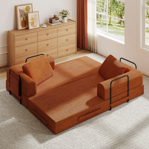 Convertible Sleeper Sofa Bed With Cylindrical Pillow, Fixed Shape Frame