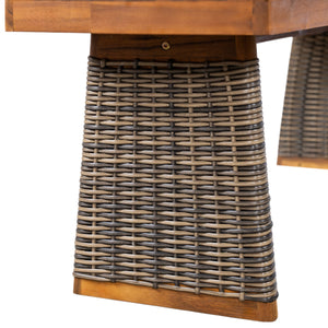 Outdoor 6 Pieces Acacia Wood Dining Set with Cushion and Handwoven Rattan Legs