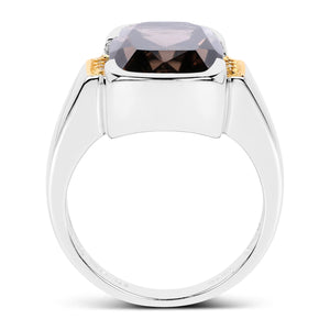 Two Tone Plated 5.51 Carat Genuine Smoky Quartz and White Topaz .925 Sterling Silver Ring