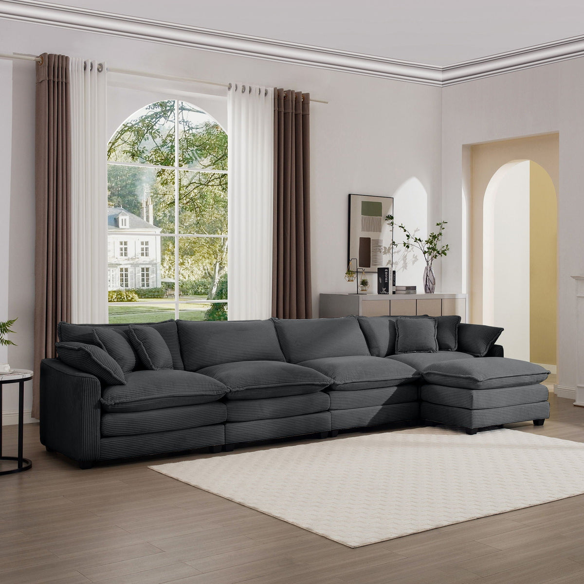 Modern Modular Cushion Sofa Set with Ottoman - Fabric, Multiple Colors