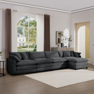 Modern Modular Cushion Sofa Set with Ottoman - Fabric, Multiple Colors