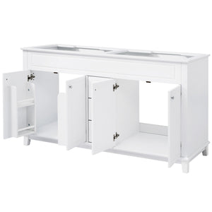Bathroom Vanity Cabinet Only, 3 Drawers & 4 Doors With Double Layer Shelves - White