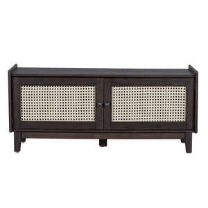 TREXM Boho Rattan Entryway Bench with Storage
