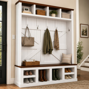 Farmhouse Hall Tree with Bench and Shoe Storage