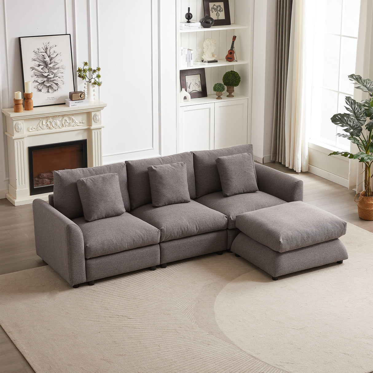 102.2 Inch Combination Sofa Modular Sofa with Ottoman, grey
