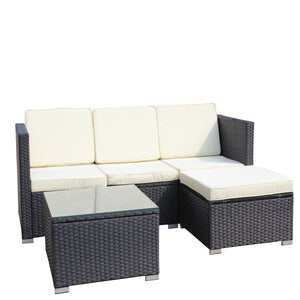 Outdoor 5-Piece PE Rattan Wicker Patio Sofa Set with Coffee Table