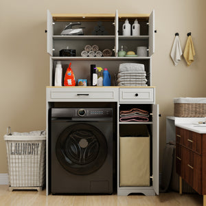 Over The Washer, Dryer And Robot Vacuum Storage Cabinet - Antique