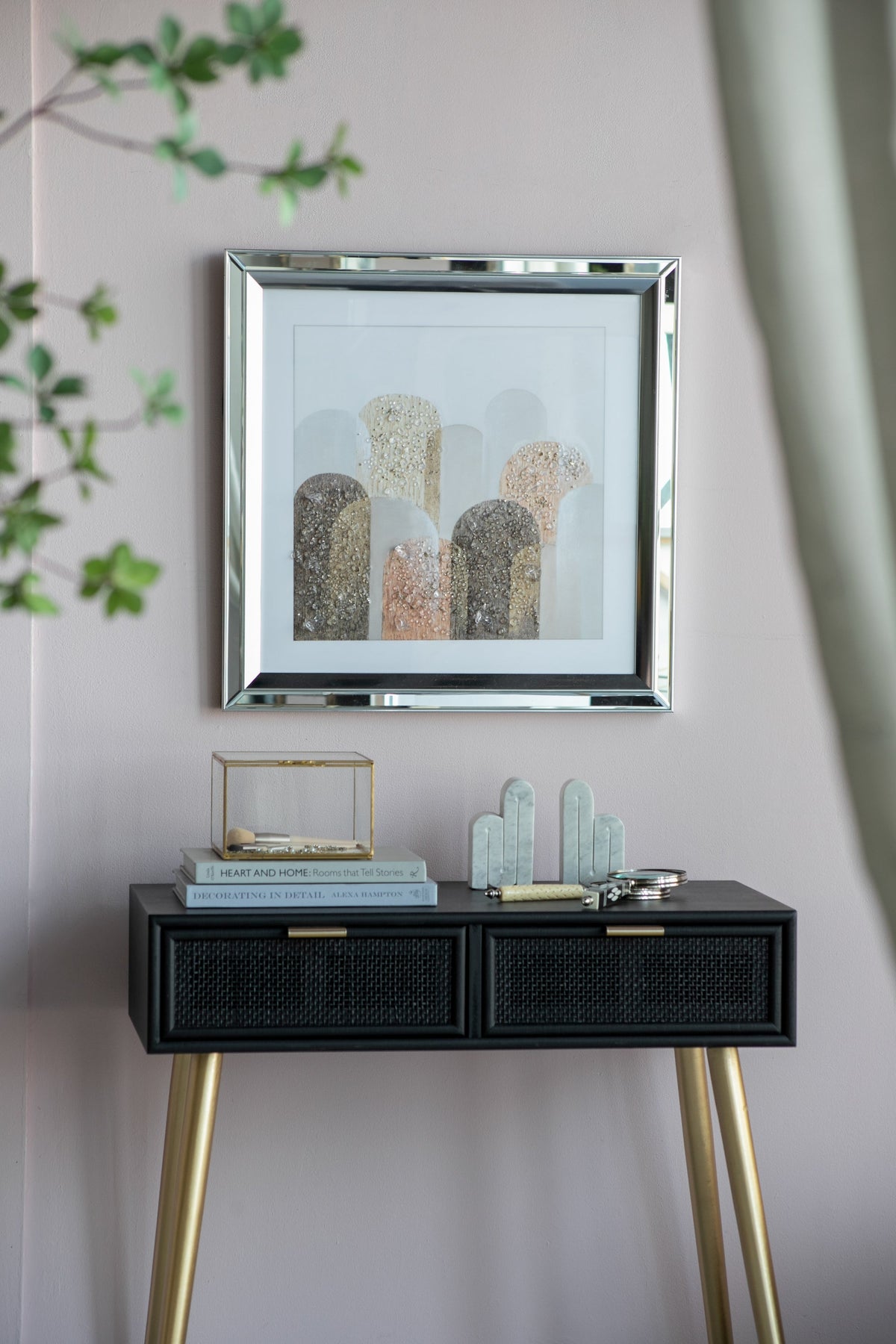 Crystal Mirror Framed Wall Art Set with Night and Day Motif – 23.6” Square