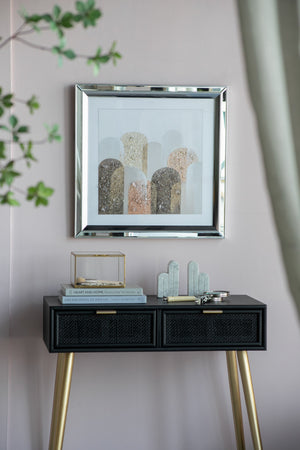 Crystal Mirror Framed Wall Art Set with Night and Day Motif – 23.6” Square