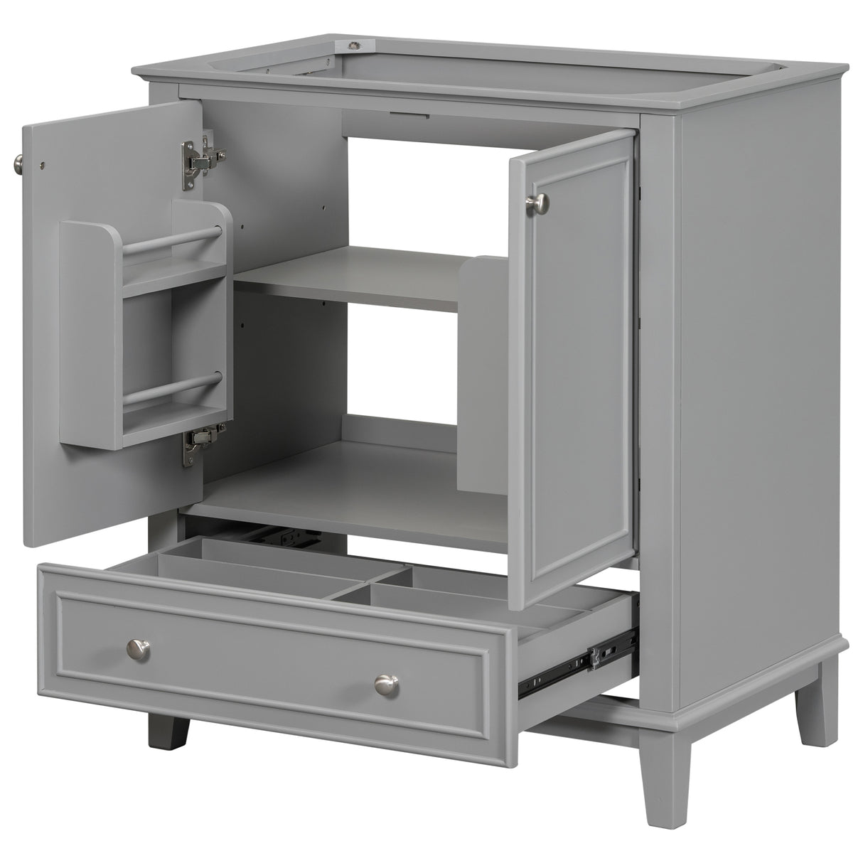30" Grey Bathroom Vanity Base – Modern Storage, Customizable Top