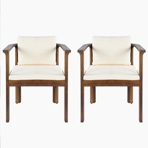 Outdoor Dining Chair Set of 2 with Curved Acacia Wood Arms