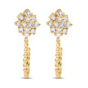 14K Yellow Gold Plated .925 Sterling Silver 1/10 Cttw Diamond Floral Cluster and Beaded Hoop Stud Earrings (H-I Color, I1-I2 Clarity)