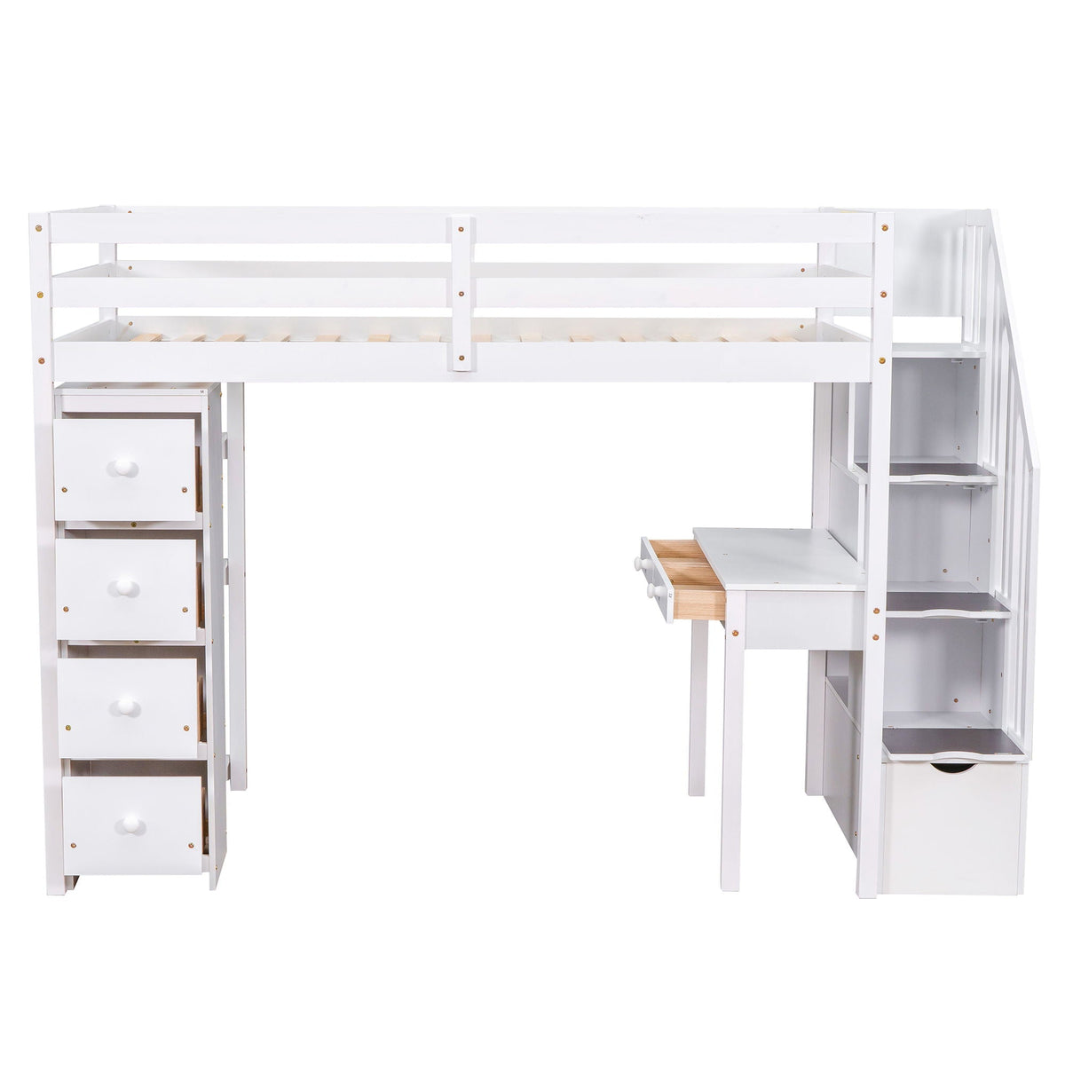 Loft Bed With Storage Drawers, Desk And Stairs With Shelves