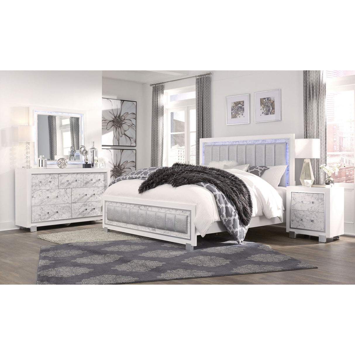 Skye - Marble Dresser - White
