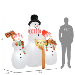 6.1' Inflatable Outdoor Christmas Display - Three Snowmen