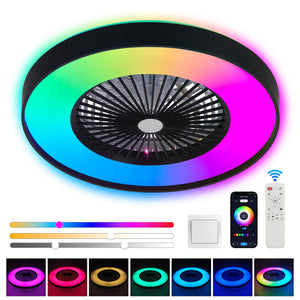 23-Inch Black Ceiling Fan Light with LED RGB - Modern Living Room Lighting