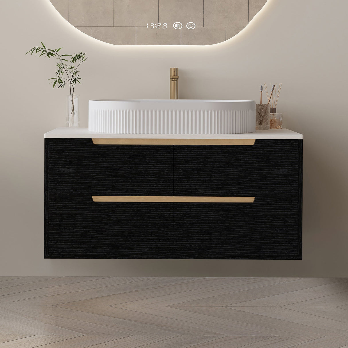 36 Inch Bathroom Vanity with Ceramic Integrated Sink & Soft-Close Drawers
