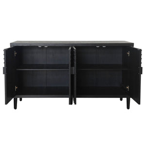 Modern Black Sideboard Cabinet with Decorative Nailhead Accents, Stylish Storage Solution for Dining, Living Rooms