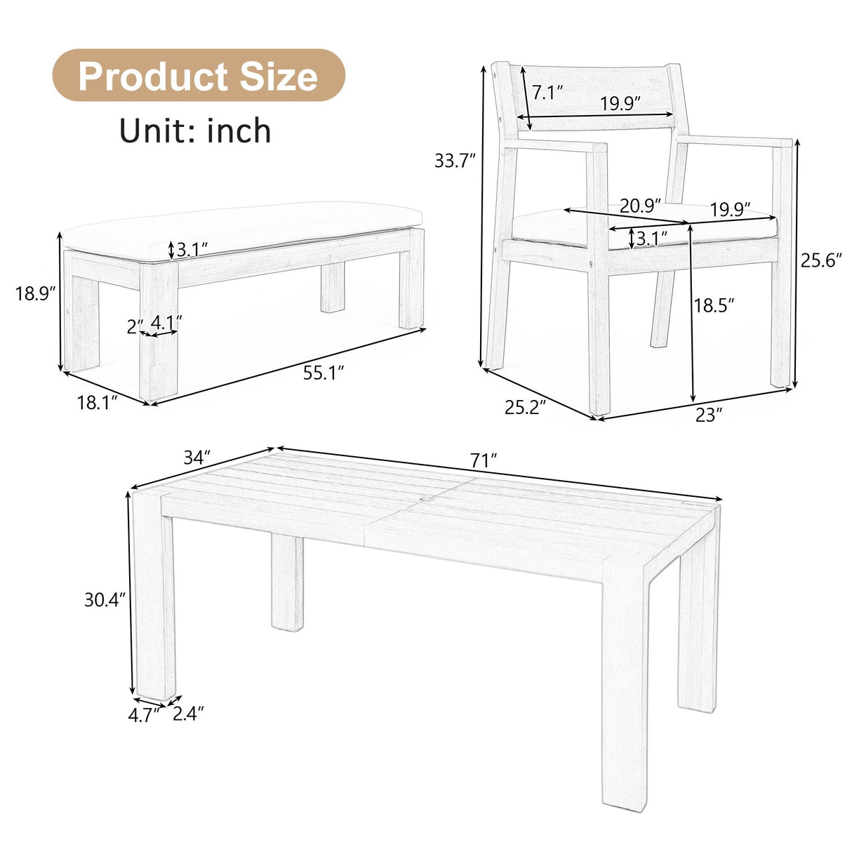 Outdoor Dining Set Rectangular Table With Umbrella Hole