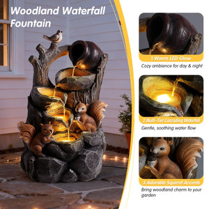 Squirrel Outdoor Water Fountain with Lights