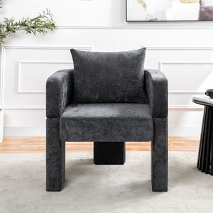 Modern 3-Leg Chenille Accent Chair with Ergonomic Arms & Removable Pillow