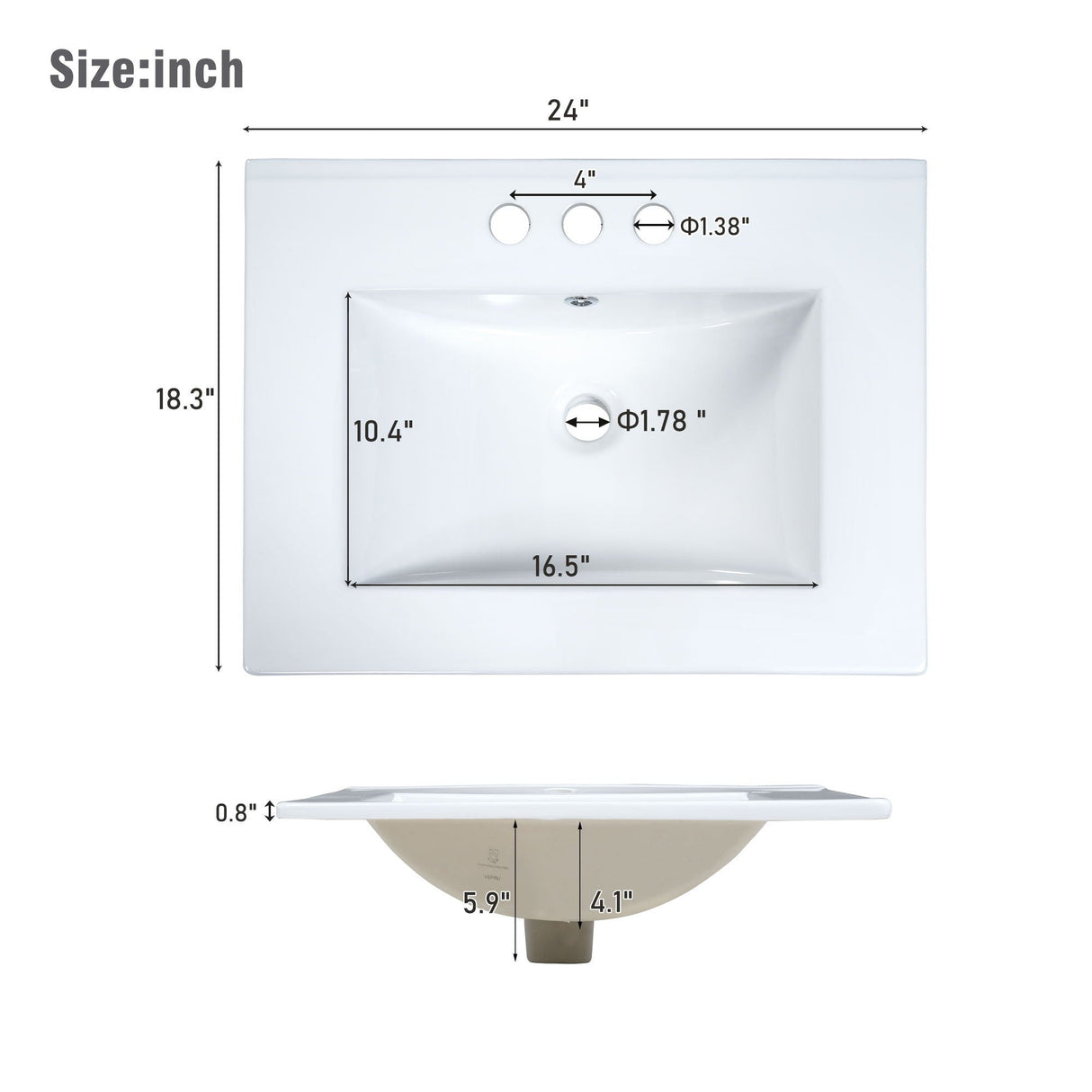 Bathroom Vanity With Integrated Undermount Ceramic Sink, 2 Doors And 1 Drawer, Soft Close Hinges