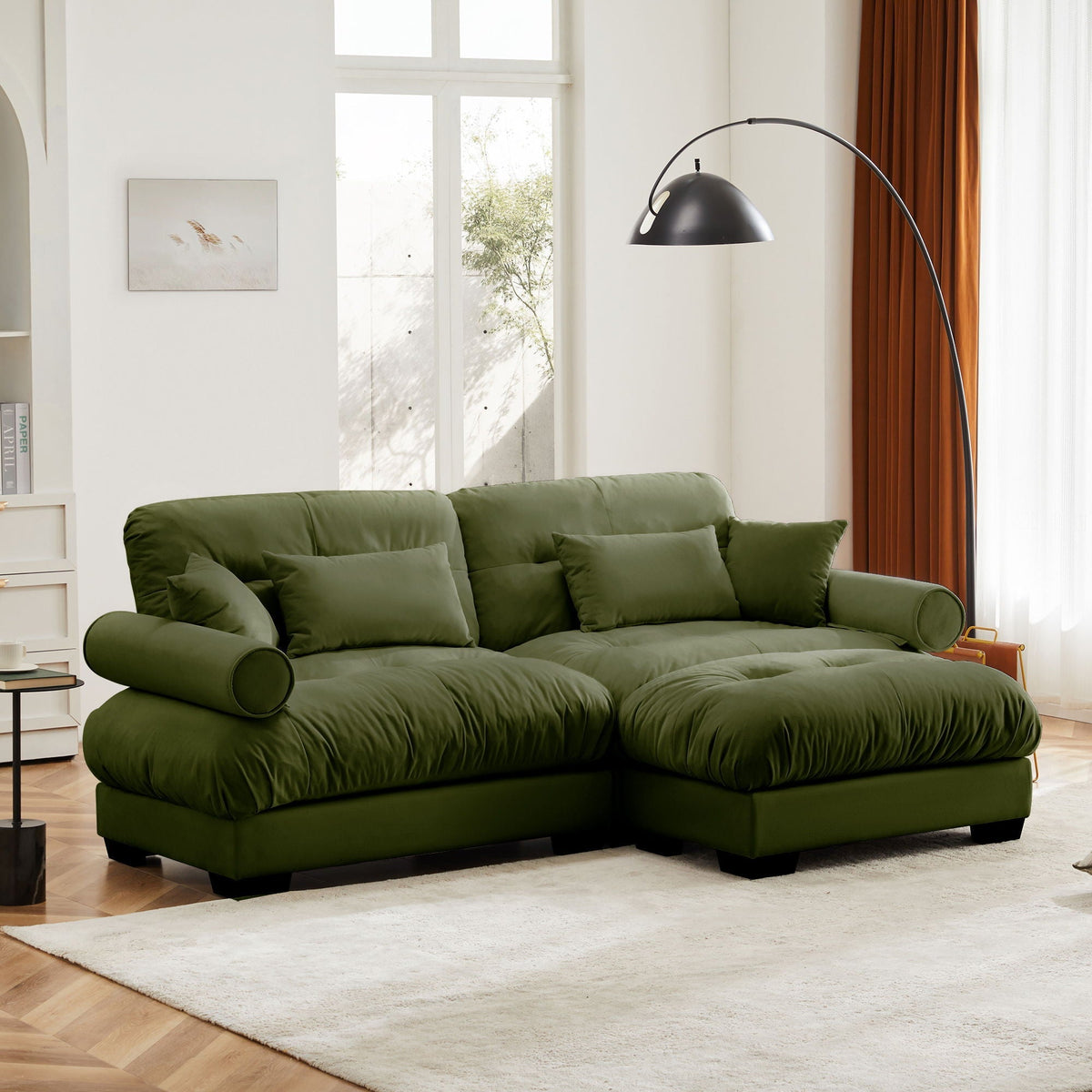 Oversized Modular Sectional Sofa with Movable Ottoman - Fabric, Multiple Colors