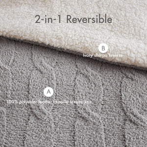 3 Pieces Full/Queen Cable Knit Chenille Comforter Set Gray