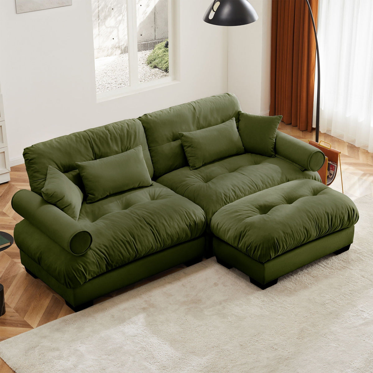 Oversized Modular Sectional Sofa with Movable Ottoman - Fabric, Multiple Colors