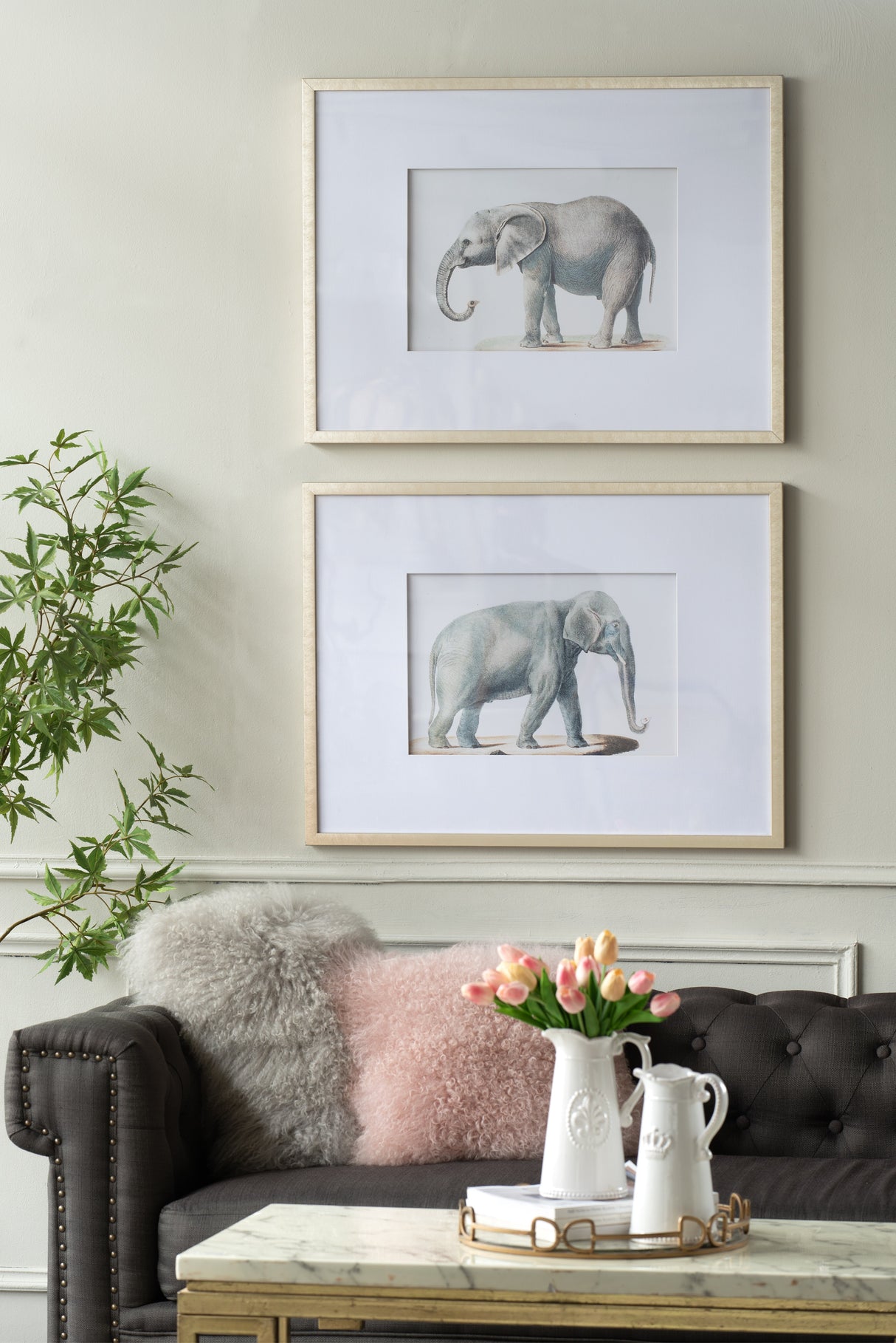 23.6x31.5" Fake Elephant Pencil Drawings, Set of 2