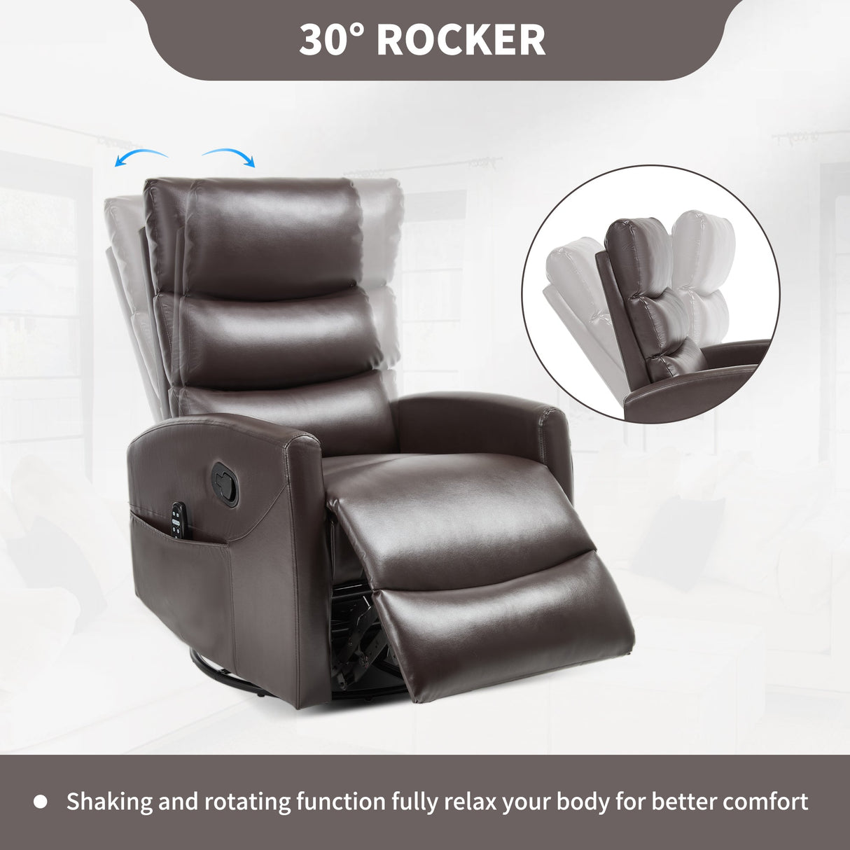 Heat Massage Manual Recliner Chair with Rocker and Swivel