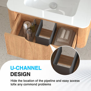 30-Inch Wall-Mounted Floating Solid Wood Bathroom Vanity