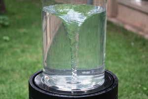 Heavy Cement Round Ribbed Outdoor Water Fountain With Light - Black White