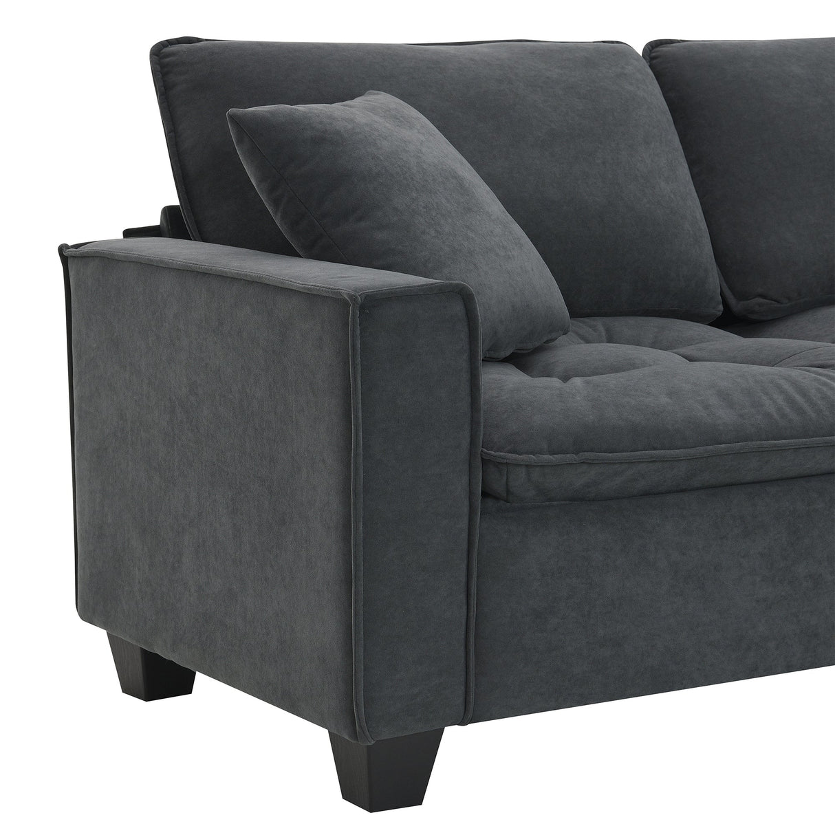 Leland Suede-Tufted L-Shaped Sectional With Ottoman